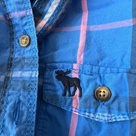 Abercrombie & Fitch womens button front shirt size XS blue pink - Picture 6 of 10